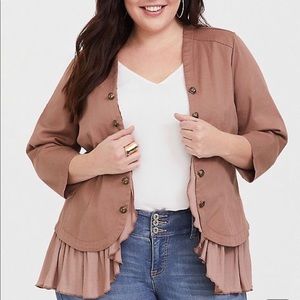Tan Twill Georgette Peplum Jacket torrid size 2